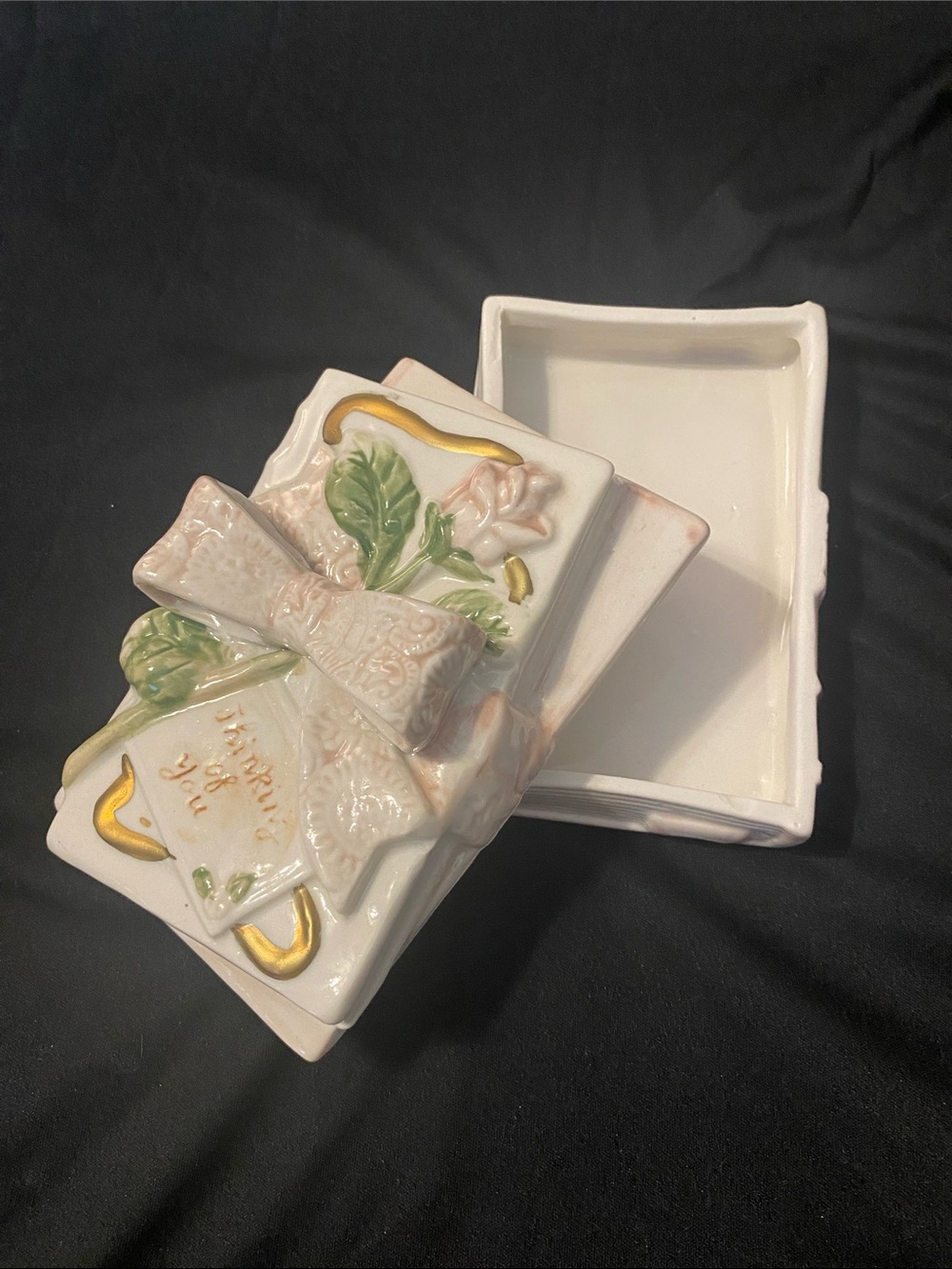 Vintage Ceramic Cottagecore Poetry Books Trinket Box